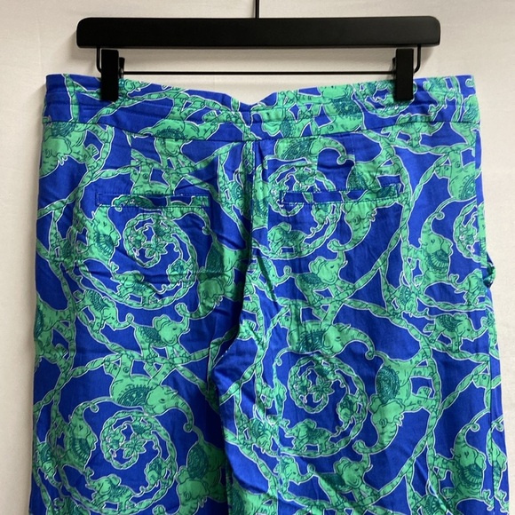 Vintage Lily Pulitzer Elephant Print Wide Leg Pants Blue Green Size Medium - Picture 5 of 7